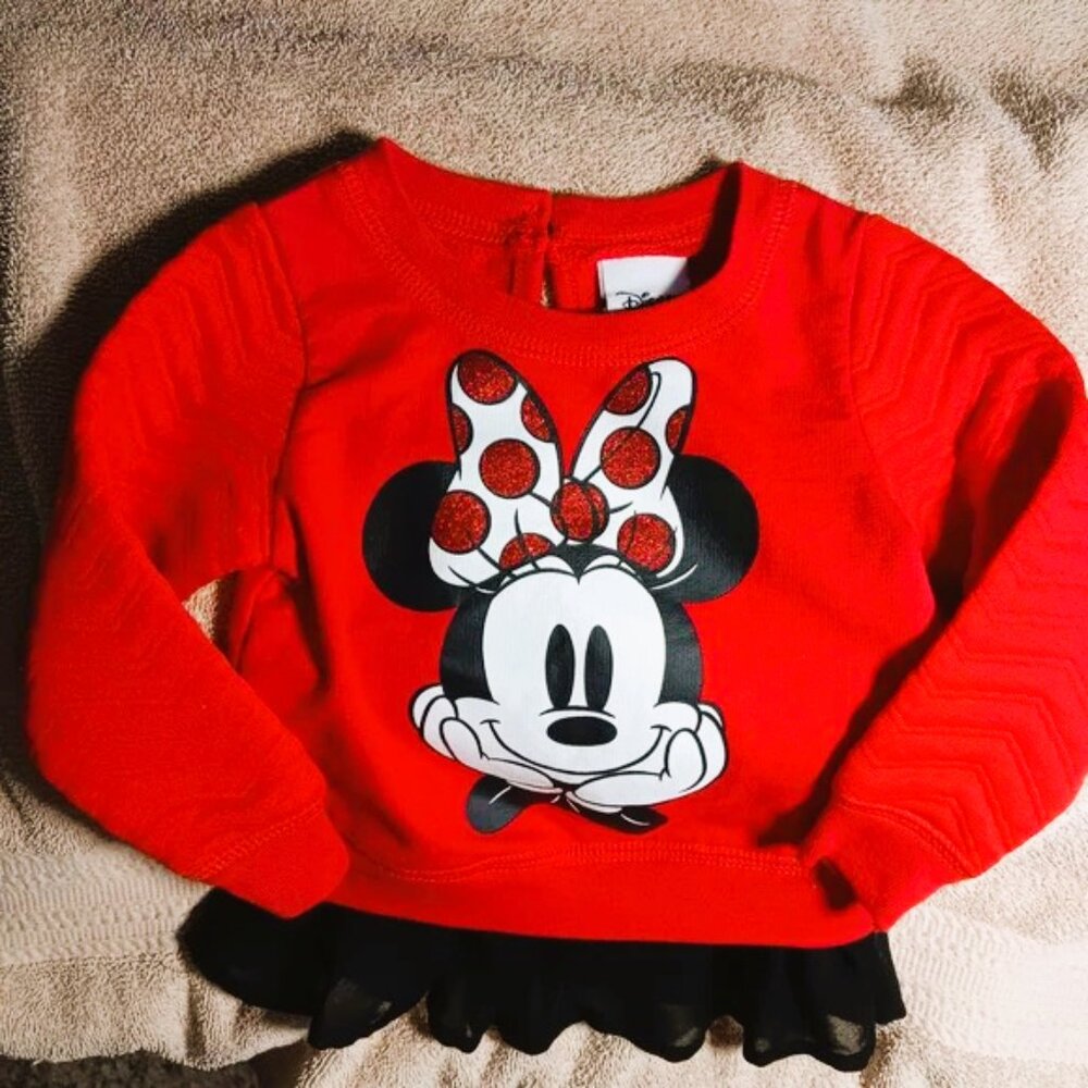 Adorable Retro Red Minnie Mouse Toddler Sweater with Black Trim 12 M EUC